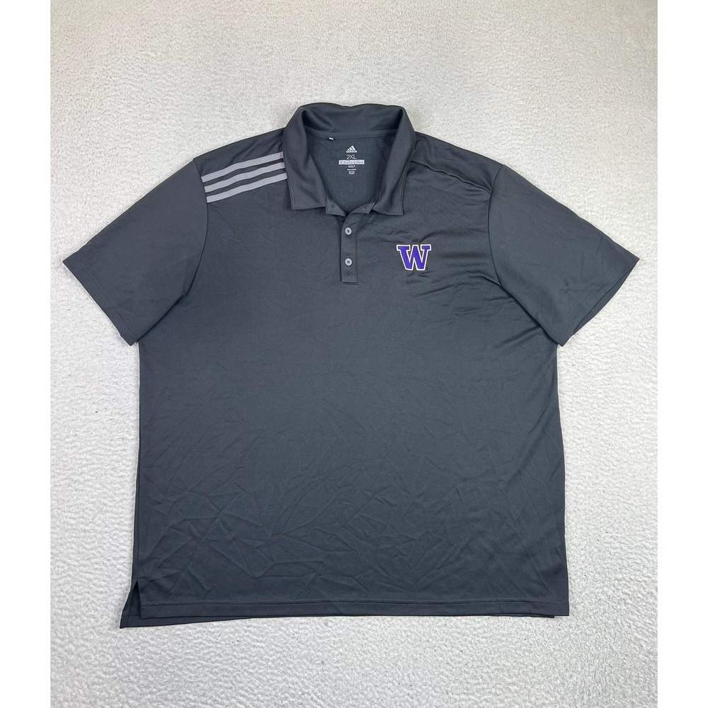 Washington Huskies Shirt Mens 2XL Gray NCAA‎ Golf Adidas Polo 3 Stripes